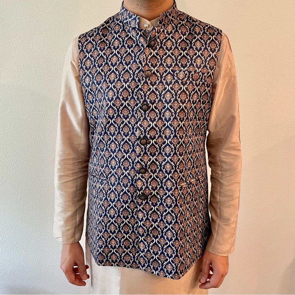 Men’s Golden-Blue Waistcoat / Nehru Jacket